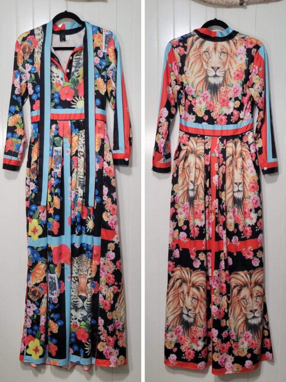 Lai Meng Five Cats 70s Maximalist Boho Animal Print Floral Tropical Maxi Dress